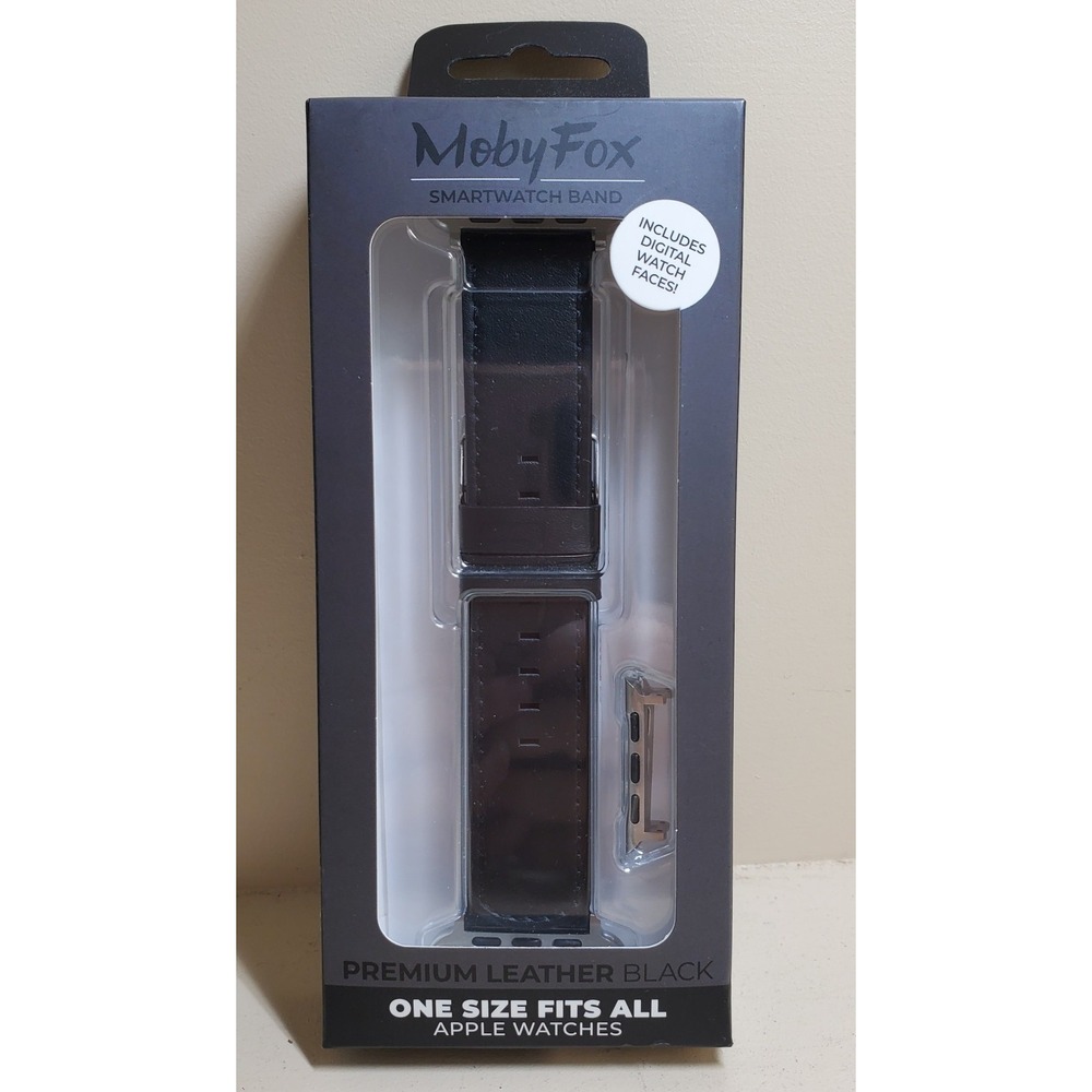 MobyFox Leather Apple Watch Band Black (1 Size Fits All Apple Watches) BRAND NEW